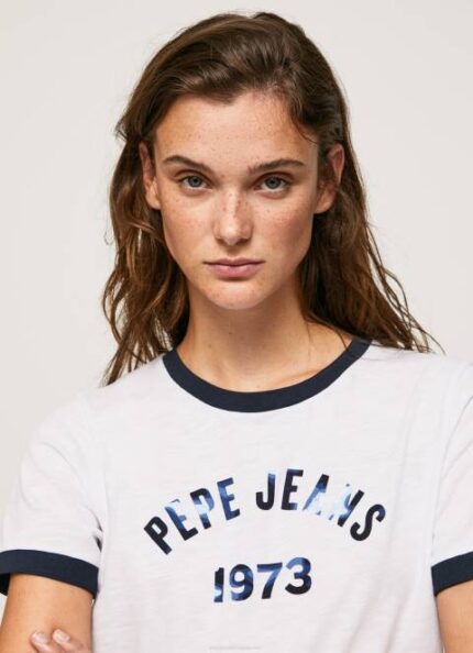 žene bijela pamučna majica s otisnutim logotipom Pepe Jeans JZ8H424