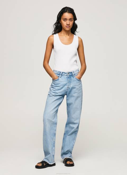 žene bijela rebrasta majica kratkih rukava s otvorom za ruke Pepe Jeans JZ8H457 - Slika 2