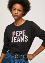 žene crno majica dugih rukava s logotipom Pepe Jeans JZ8H426