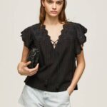 žene crno pamučna bluza s otvorenim detaljima Pepe Jeans JZ8H336