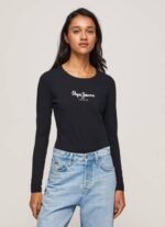 žene crno pamučna majica dugih rukava Pepe Jeans JZ8H471