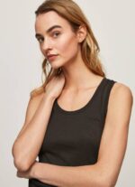žene crno rebrasta majica kratkih rukava s otvorom za ruke Pepe Jeans JZ8H440