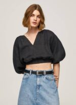 žene crno skraćeni top s v-izrezom Pepe Jeans JZ8H374