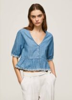 žene plava traper bluza s v-izrezom Pepe Jeans JZ8H369