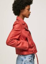 žene studio crvena janjeća kožna biciklistička jakna Pepe Jeans JZ8H105