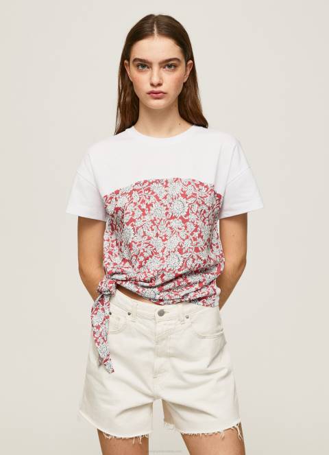 žene studio crvena pamučna majica s cvjetnim printom Pepe Jeans JZ8H380 - Slika 3