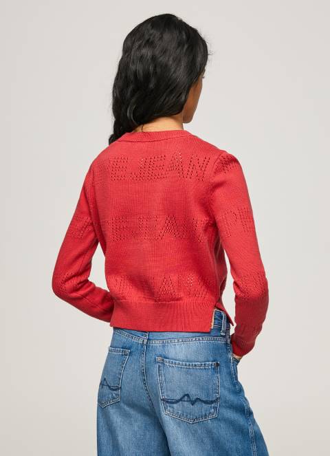 žene studio crvena pamučni žersej s ažur detaljima Pepe Jeans JZ8H259 - Slika 4