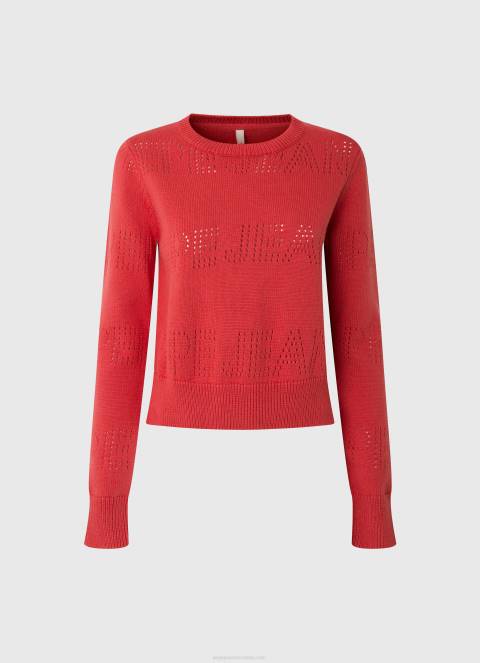 žene studio crvena pamučni žersej s ažur detaljima Pepe Jeans JZ8H259 - Slika 5