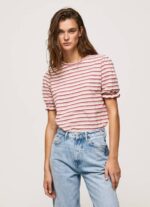 žene tamno rumenilo prugasta majica s volanima Pepe Jeans JZ8H392
